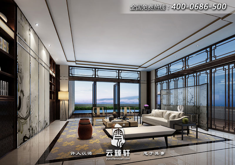 深圳簡約中式別墅設計客廳效果圖