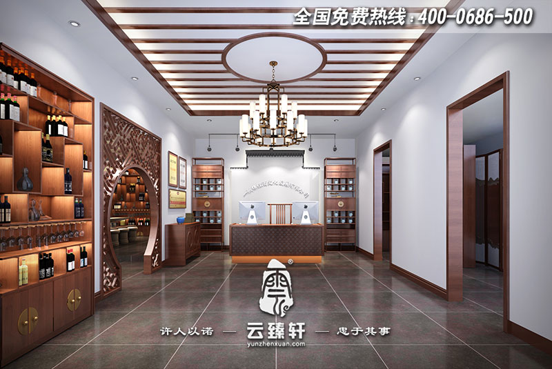 茅臺酒中式展廳大堂設(shè)計效果圖