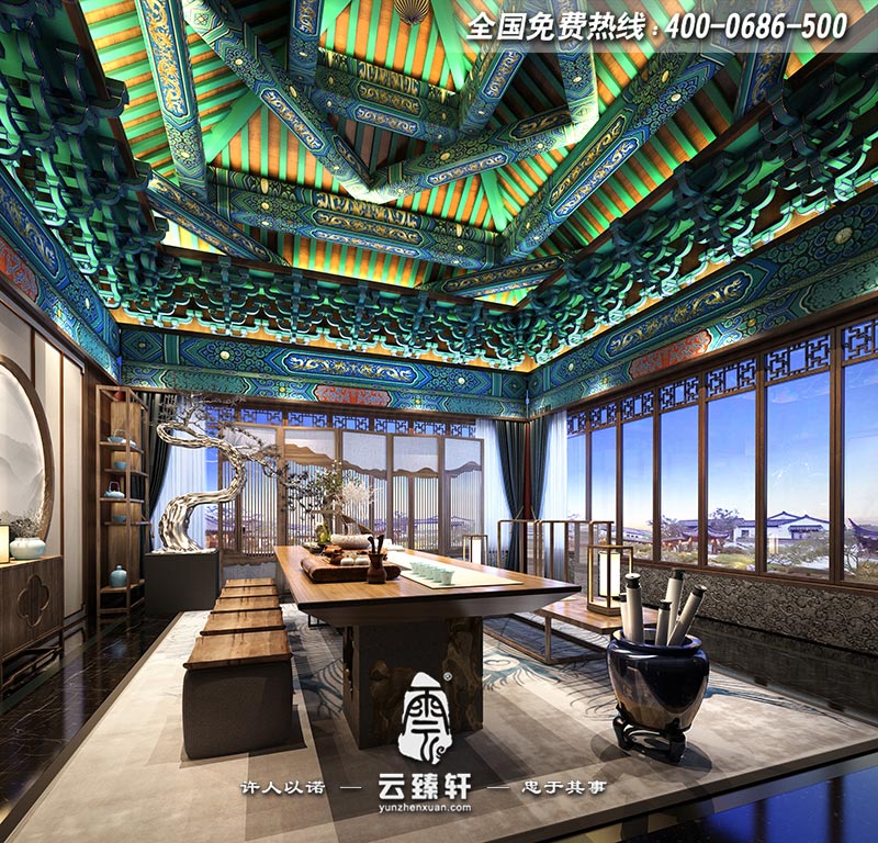 新中式會所茶室設(shè)計效果圖
